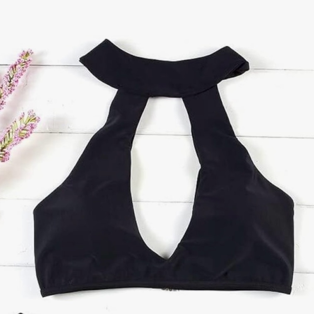 Swim Halter Top, Black, Size Small, Top Only